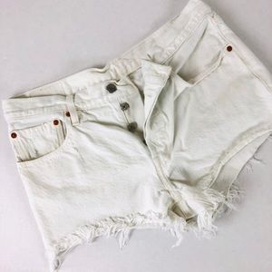 Levi’s 501 Button Fly White Fringe Shorts
